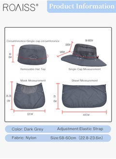 roaiss Detachable Wide Brim Fishing Hat with Shawl and Face Mask UPF 50+ Anti-UV Soft Foldable Breathable Sun Hat for Men & Women Adjustable Size Hiking Climbing Outdoor Hats  - Image 3