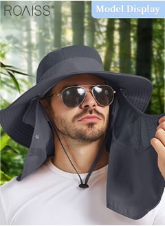 roaiss Detachable Wide Brim Fishing Hat with Shawl and Face Mask UPF 50+ Anti-UV Soft Foldable Breathable Sun Hat for Men & Women Adjustable Size Hiking Climbing Outdoor Hats  - Image 2