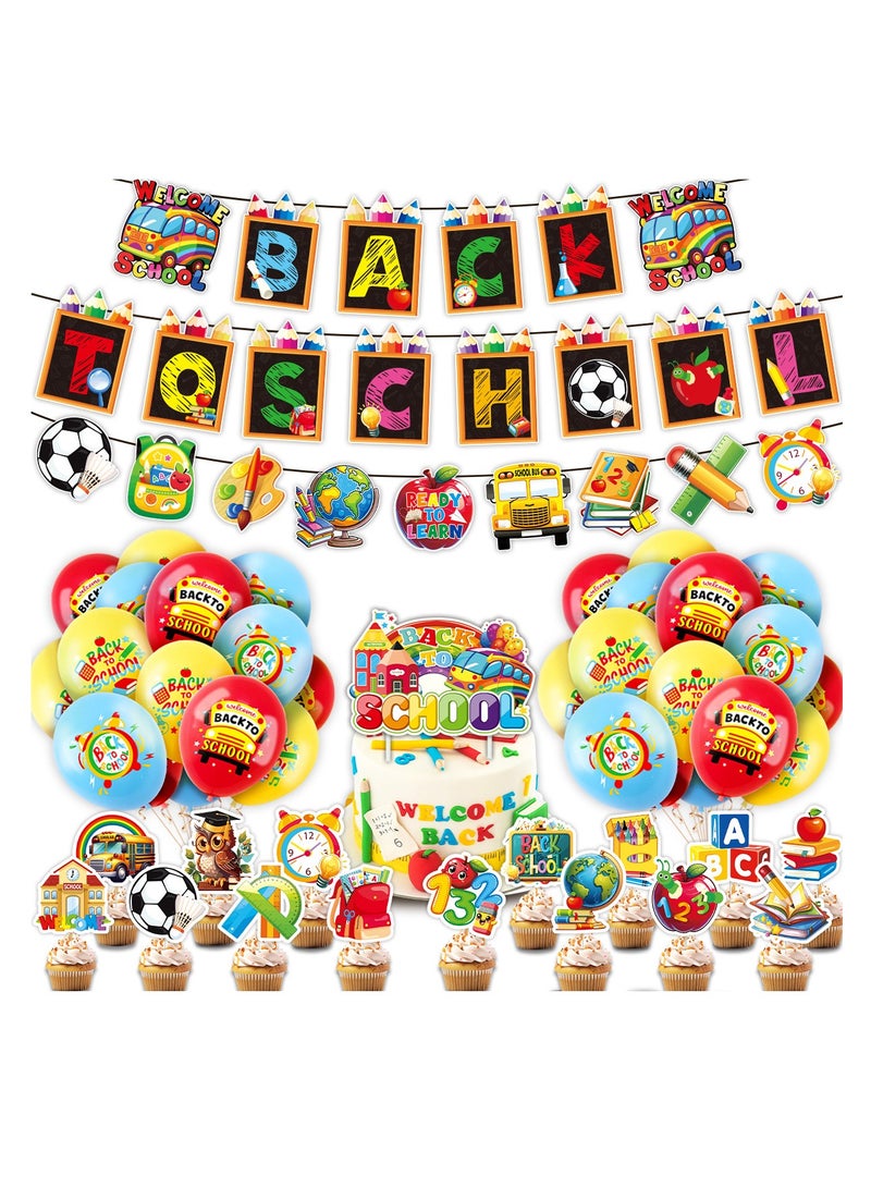 Tanwer Party Decoration Welcome Back School Season Flag Cake Label Balloon Set - Image 1