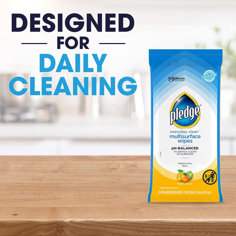 Pledge Multisurface Cleaning Wipes, pH Balanced, Fresh Citrus, 25 Count - Image 5