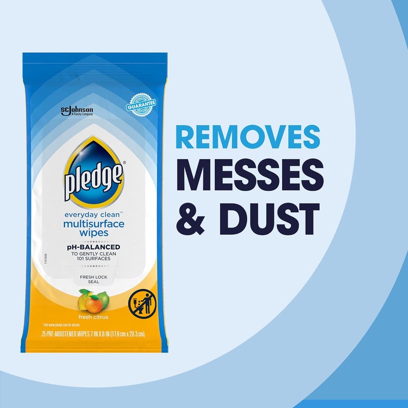 Pledge Multisurface Cleaning Wipes, pH Balanced, Fresh Citrus, 25 Count - Image 2