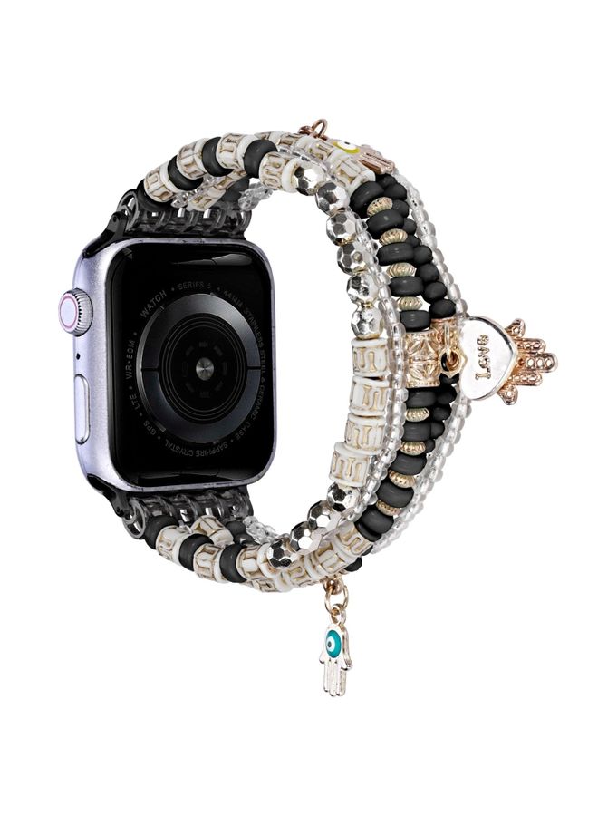 Replacement Strap Forest Style Beads Watch Band For Apple Watch Series 9&8&7 41mm / SE 3&SE 2&6&SE&5&4 40mm / 3&2&1 38mm Black
