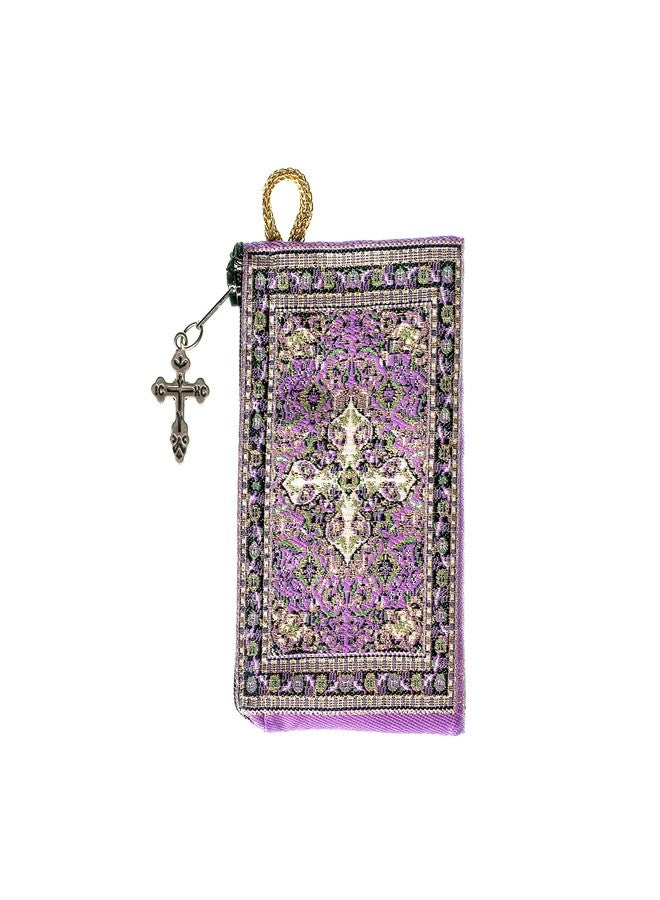 Intercession Hand-Woven Rosary Pouch, Made in Turkey with Premium Metallic Thread (Purple - Small) - Image 5