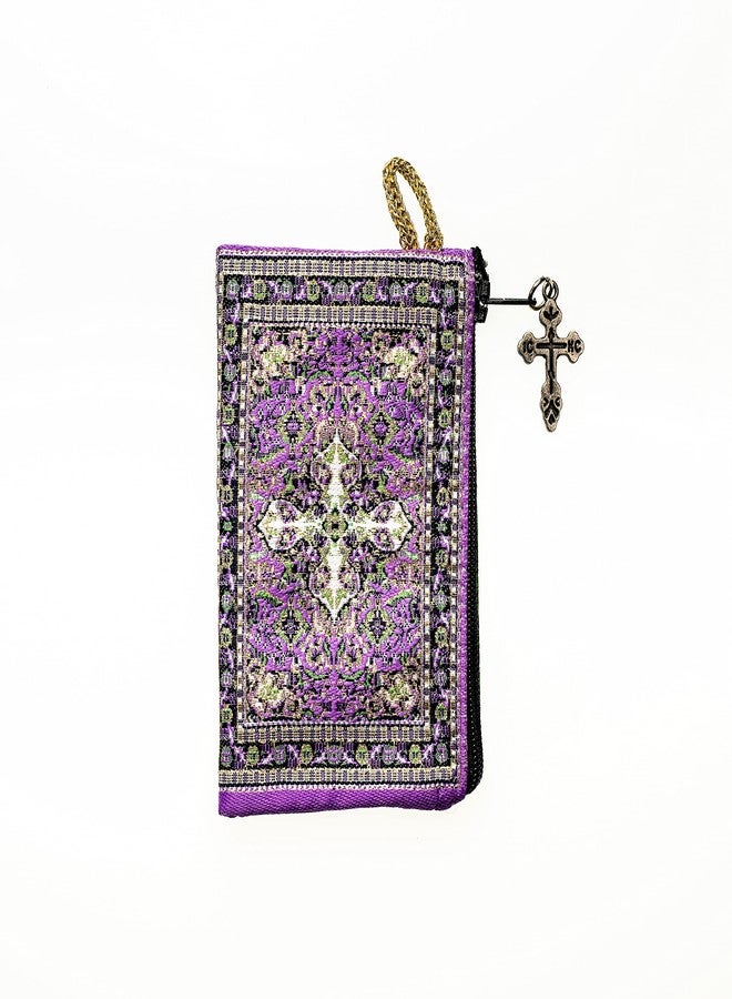 Intercession Hand-Woven Rosary Pouch, Made in Turkey with Premium Metallic Thread (Purple - Small) - Image 2