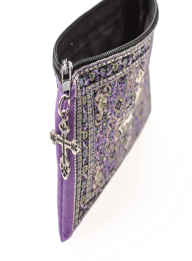 Intercession Hand-Woven Rosary Pouch, Made in Turkey with Premium Metallic Thread (Purple - Small) - Image 3