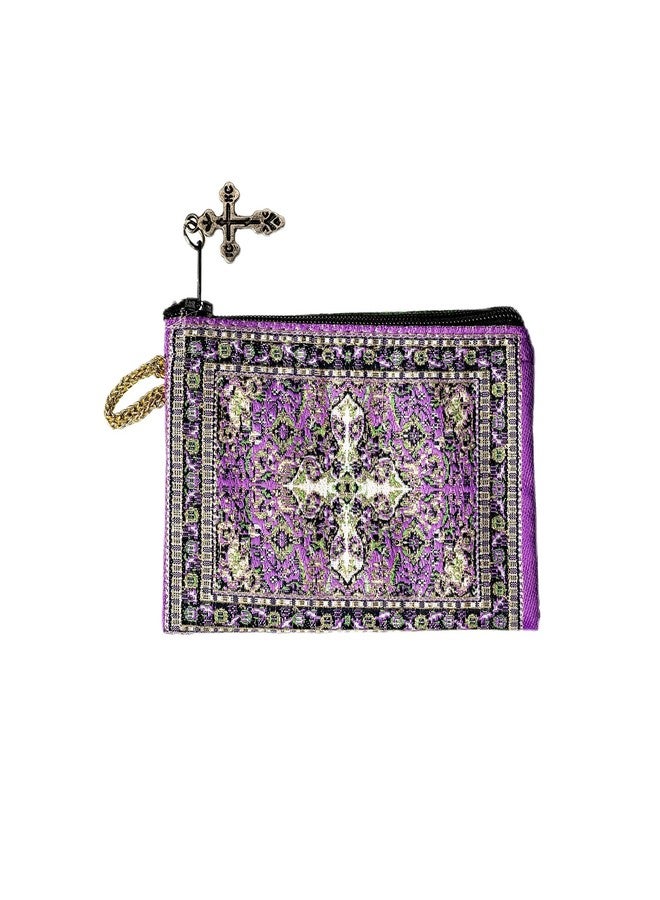 Intercession Hand-Woven Rosary Pouch, Made in Turkey with Premium Metallic Thread (Purple - Small) - Image 1