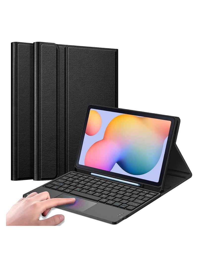 TIGER Keyboard Case for Samsung Galaxy Tab S6 Lite 10.4 Inch (2020/2022) – Soft TPU Back Cover with Built-in Trackpad, Detachable Wireless Bluetooth Keyboard, Full Protection, Black - Image 1