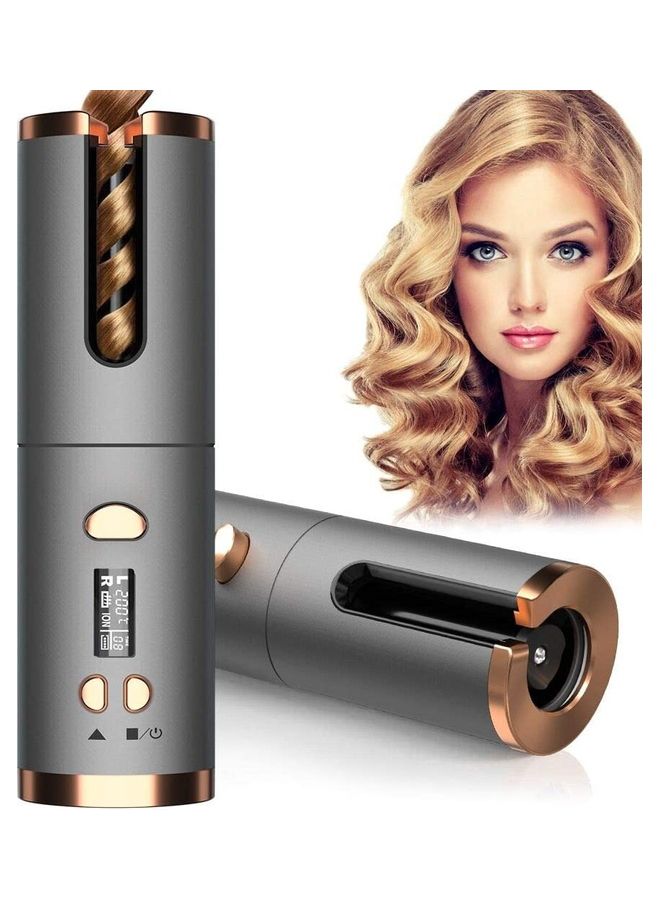 NIBEMINENT Ceramic Curling Wand Cordless Auto Hair Curler With 6 Temperature Control Silver - Image 1
