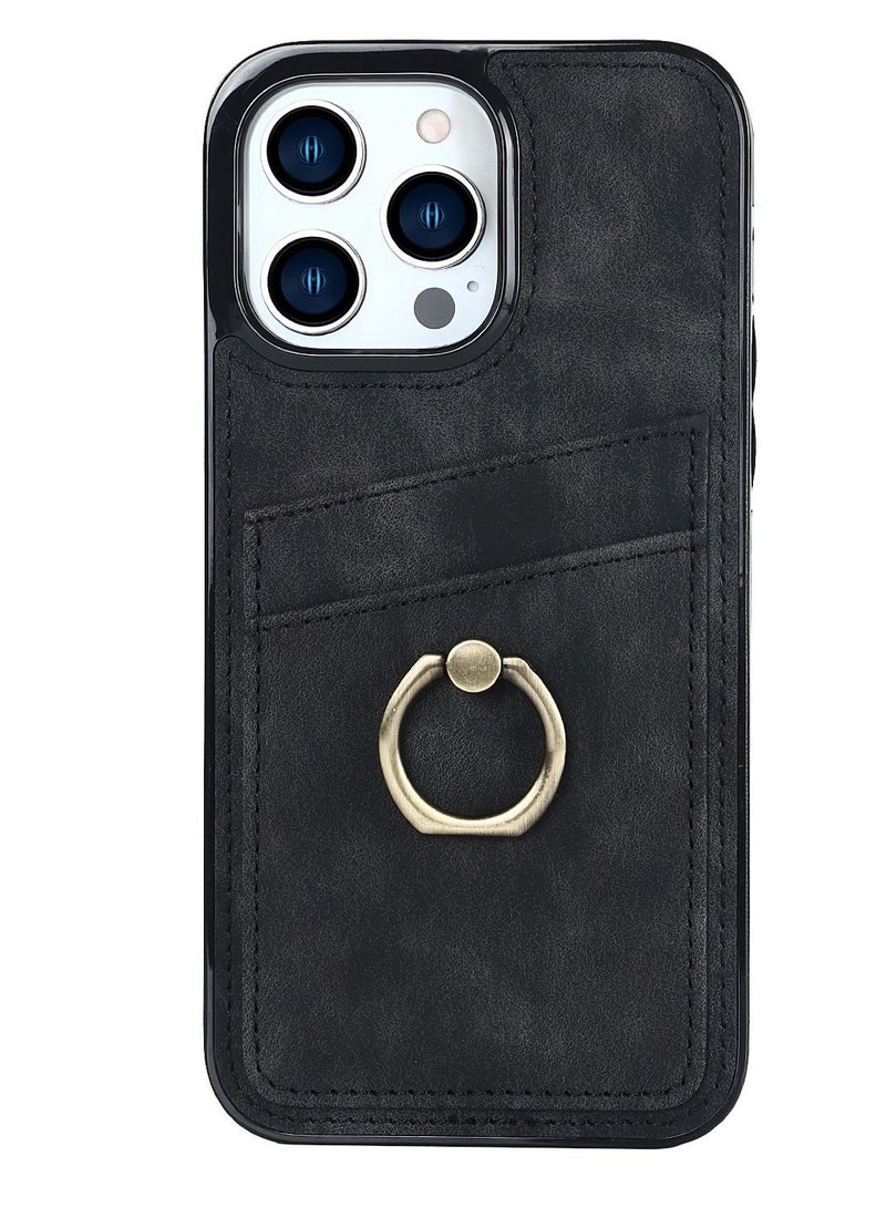 Suteni Ring Buckle Back Cover Leather Card Slots Phone Case for iPhone - Image 1