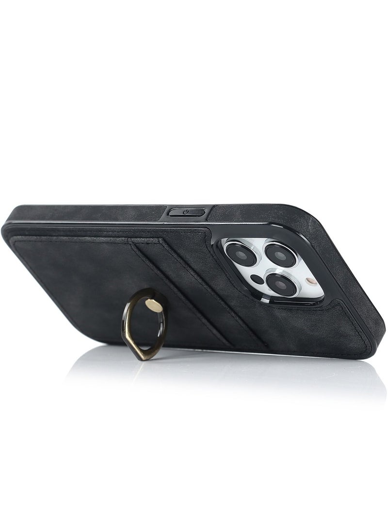 Suteni Ring Buckle Back Cover Leather Card Slots Phone Case for iPhone - Image 3
