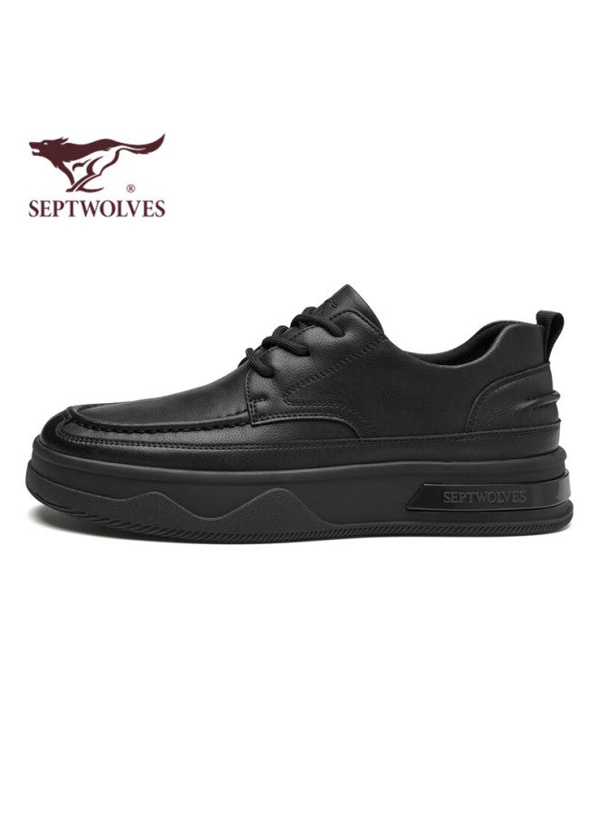 Septwolves Men's Retro Leather Soft Bottom Casual Shoes Men's Lace-up Formal Shoes W8343660718 Black 43 - Image 3