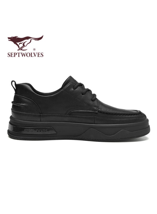 Septwolves Men's Retro Leather Soft Bottom Casual Shoes Men's Lace-up Formal Shoes W8343660718 Black 43 - Image 4