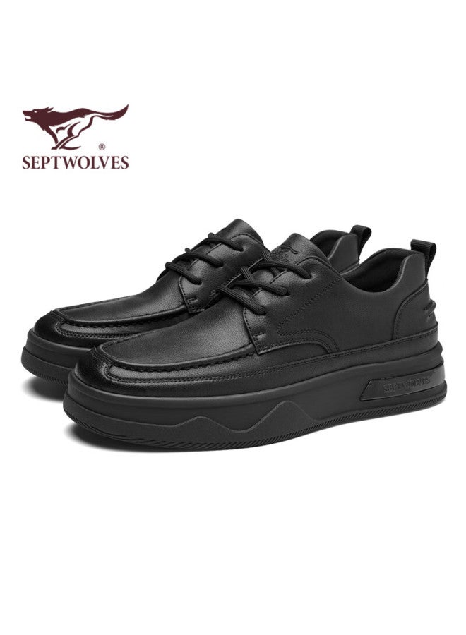 Septwolves Men's Retro Leather Soft Bottom Casual Shoes Men's Lace-up Formal Shoes W8343660718 Black 43 - Image 1