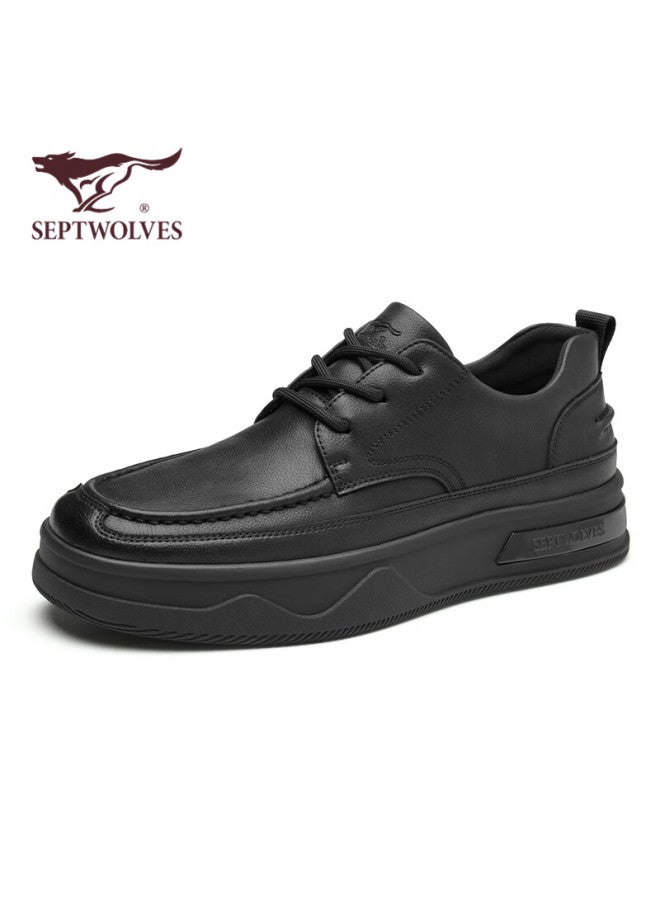 Septwolves Men's Retro Leather Soft Bottom Casual Shoes Men's Lace-up Formal Shoes W8343660718 Black 43 - Image 2