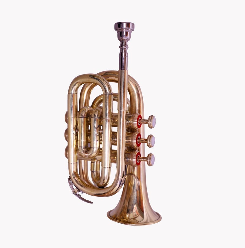 QUEENBRASS Queen Brass B-Flat Pocket Trumpet for Students and Beginners Gold Finish with 7C Mouthpiece Carrying Case Compact Brass Instrument for Practice and Travel - Image 2