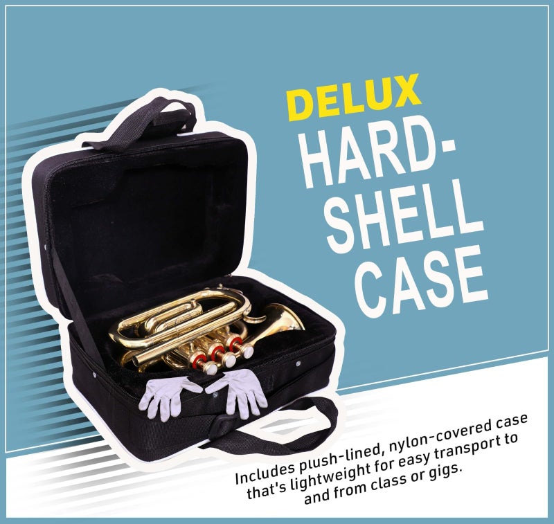 QUEENBRASS Queen Brass B-Flat Pocket Trumpet for Students and Beginners Gold Finish with 7C Mouthpiece Carrying Case Compact Brass Instrument for Practice and Travel - Image 3