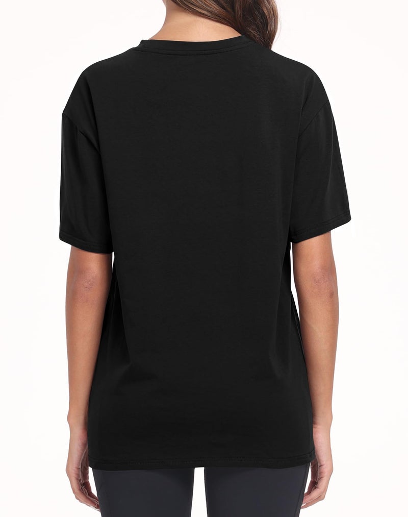 PRIMODA Womens Oversized Short Sleeve T Shirts Trendy Crew Neck Loose Workout Tee Casual Summer Tops Cotton(Black L) - Image 3