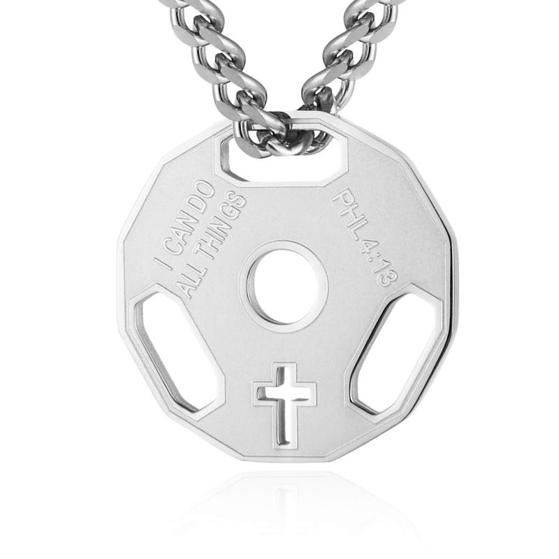 HZMAN Mens Fashion Stainless Steel Fitness Gym Dumbbell Weight Plate Barbell Chain Pendant Necklace - Image 1