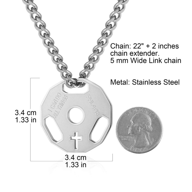 HZMAN Mens Fashion Stainless Steel Fitness Gym Dumbbell Weight Plate Barbell Chain Pendant Necklace - Image 4