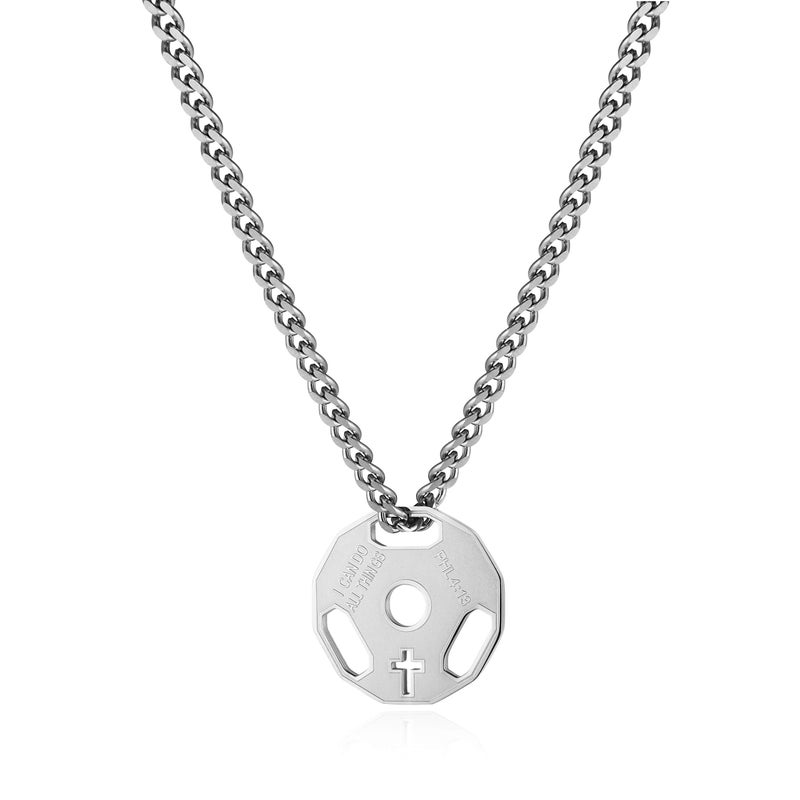HZMAN Mens Fashion Stainless Steel Fitness Gym Dumbbell Weight Plate Barbell Chain Pendant Necklace - Image 3
