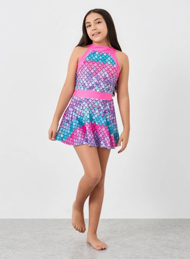 ستايلي Styli All Over Print Swimsuit and Cap Set
