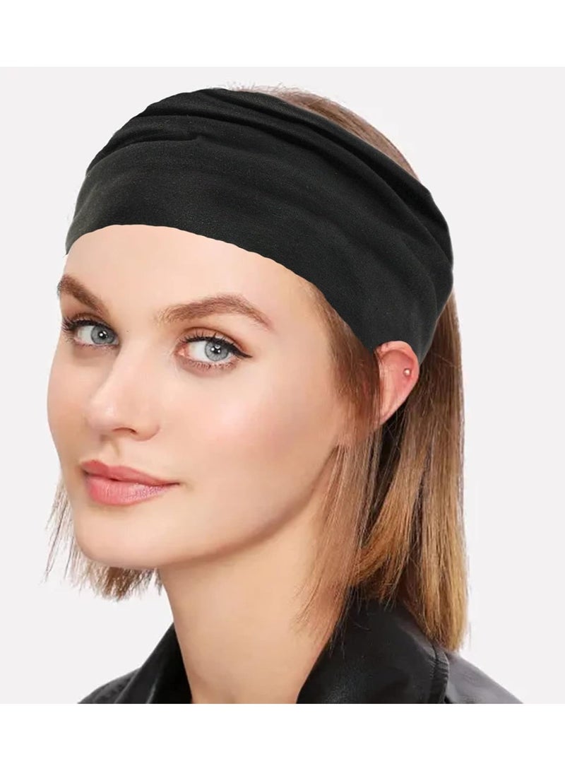 دان كولين 4Pcs حزام الشعر الرياضي واسع النطاق ، غطاء رأس مرن الأنيق النقي ، حزام شعر سميك على الطراز البوهيمي ، رياضة اليوغا الحجاب الكبيرة حزام الشعر  - Image 3