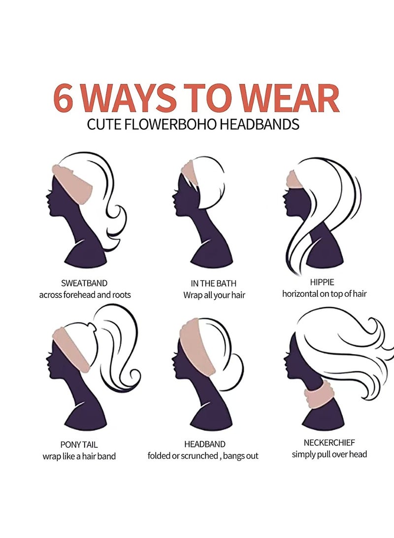 دان كولين 4Pcs حزام الشعر الرياضي واسع النطاق ، غطاء رأس مرن الأنيق النقي ، حزام شعر سميك على الطراز البوهيمي ، رياضة اليوغا الحجاب الكبيرة حزام الشعر  - Image 5