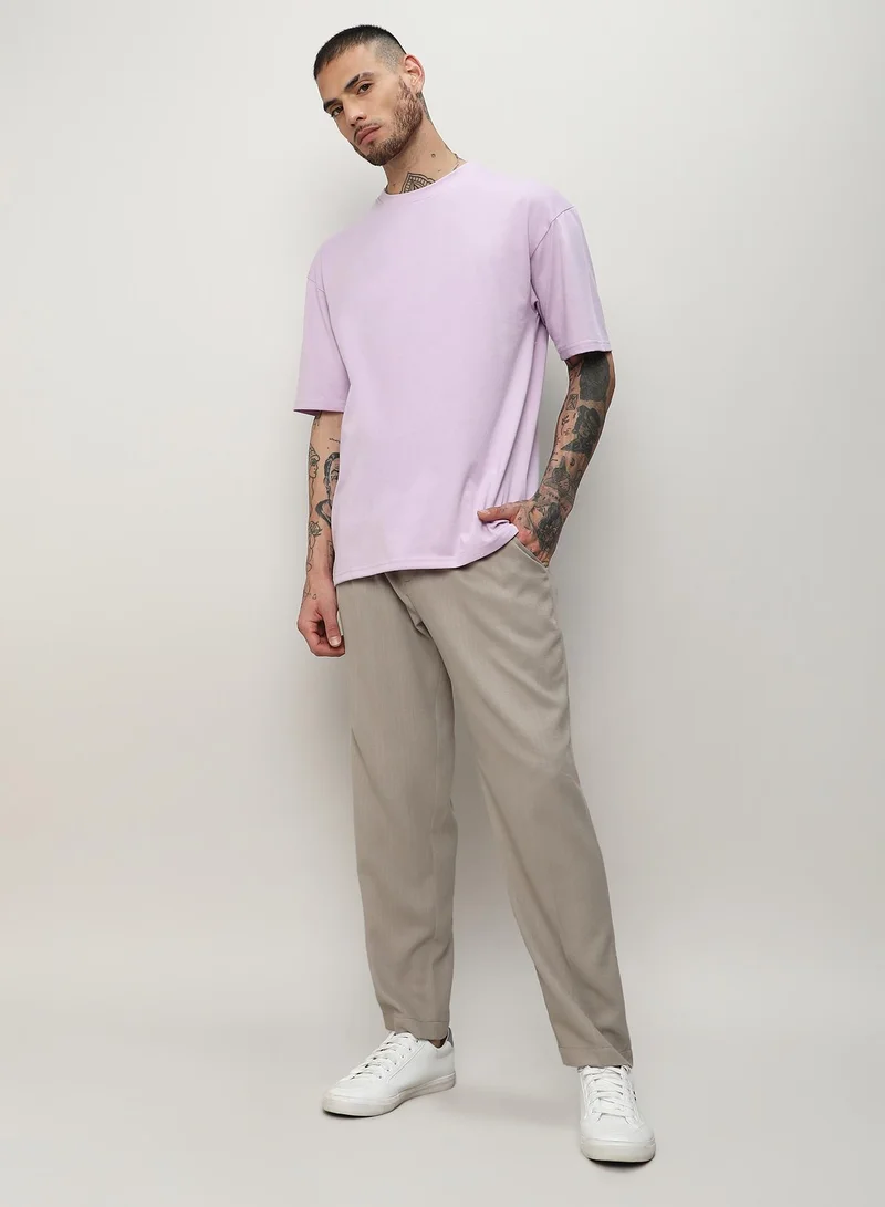 Campus Sutra Beige Men's Oatmeal Beige Solid Tailored Trousers for Men | Best Price UAE