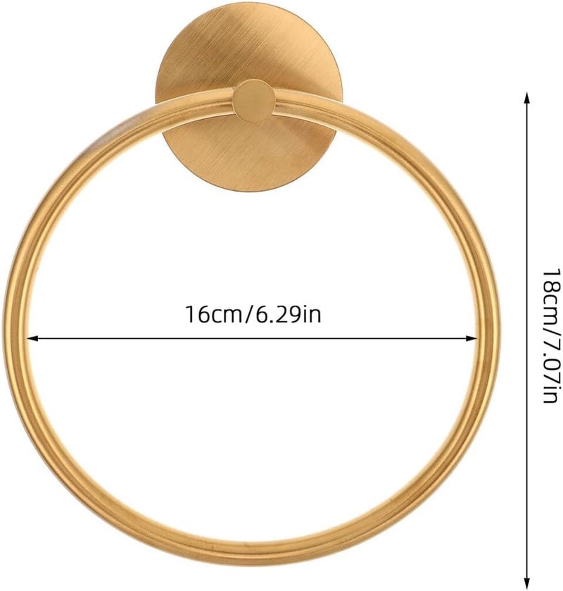 SHOWERORO No-Drill Gold Stainless Steel Towel Ring Wall-Mounted Hand Towel Holder Round Hanging Rack for Bathroom and Kitchen - Image 2