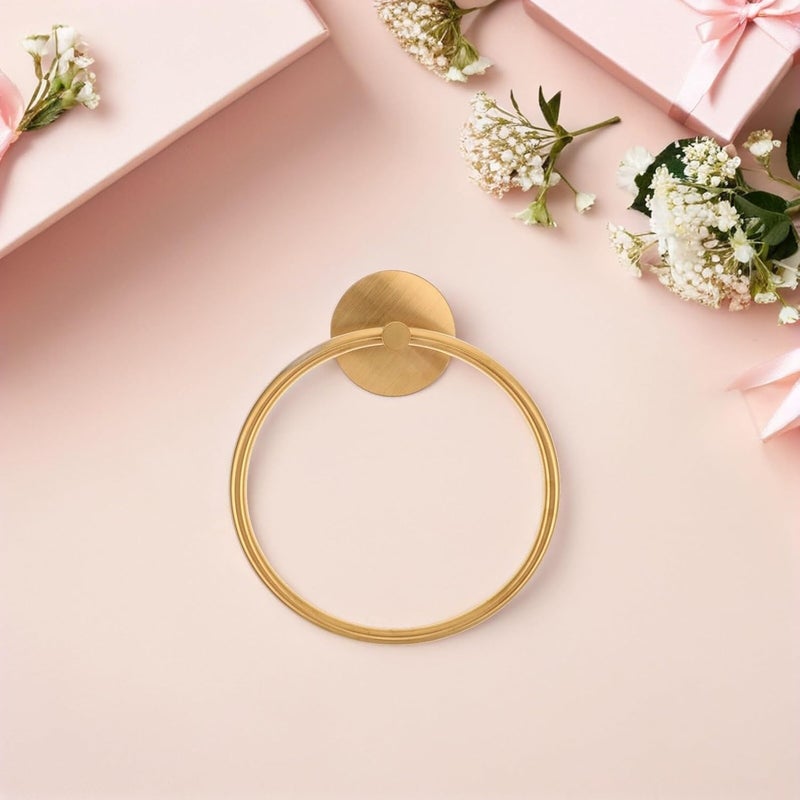 SHOWERORO No-Drill Gold Stainless Steel Towel Ring Wall-Mounted Hand Towel Holder Round Hanging Rack for Bathroom and Kitchen - Image 5