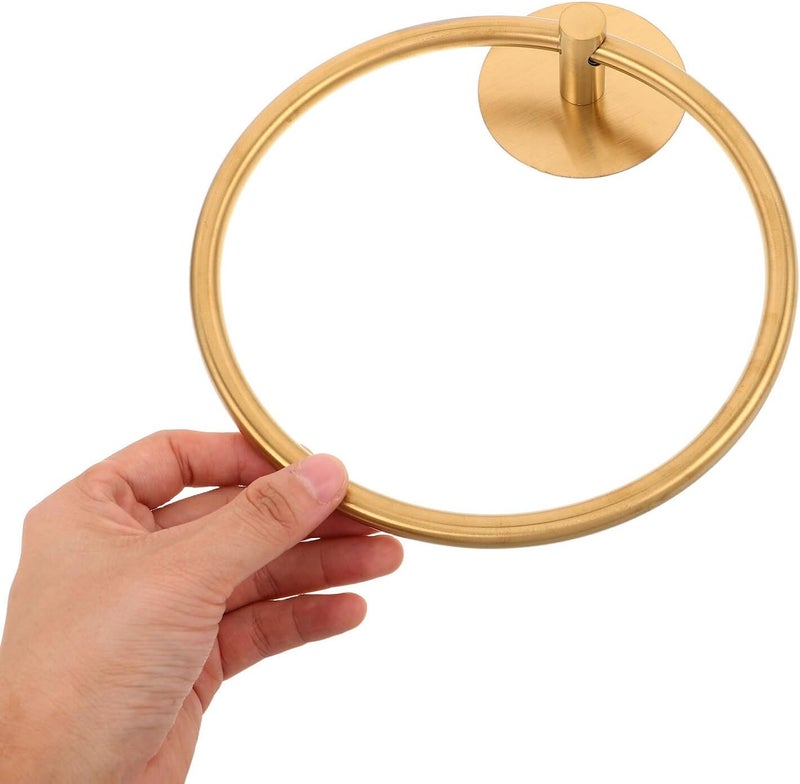 SHOWERORO No-Drill Gold Stainless Steel Towel Ring Wall-Mounted Hand Towel Holder Round Hanging Rack for Bathroom and Kitchen - Image 4