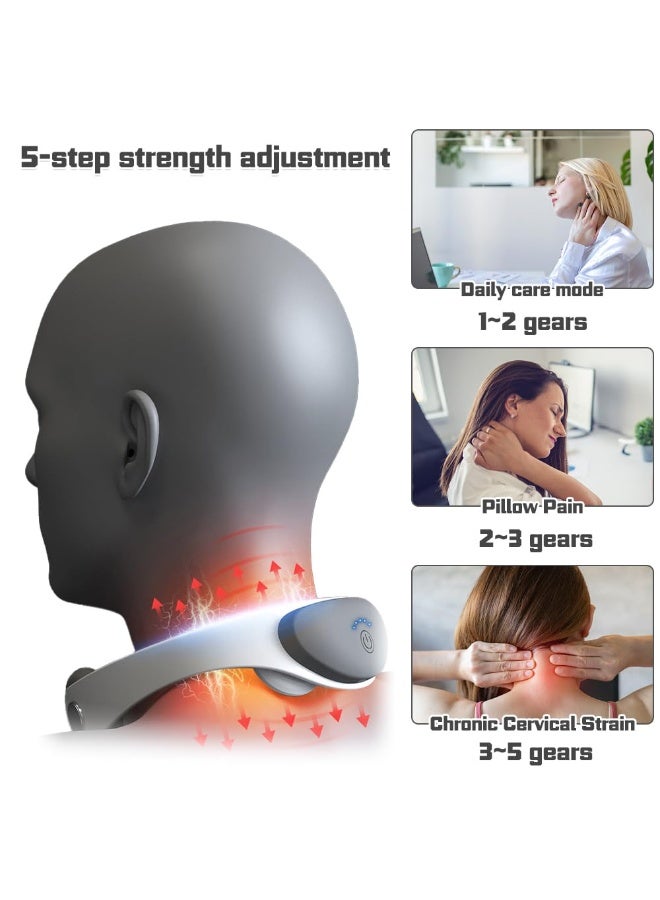 جهاز تدليك للرقبة مع خاصية النبض وخمس مستويات شدة مع تدفئة، لتحفيز نقاط الوخز، مثالي للمنزل والمكتب والسفر - Image 4