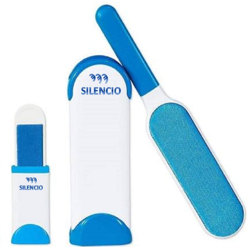 SILENCIO Pet Hair Remover - Double-Sided Standard-Size, Travel Pet Hair Removal Brush, Self-Cleaning Base - Remove Cat and Dog Fur, Lint, Fluff from Carpet, Car Seat, Couch, Clothing, Bedding, Fabric - Image 1