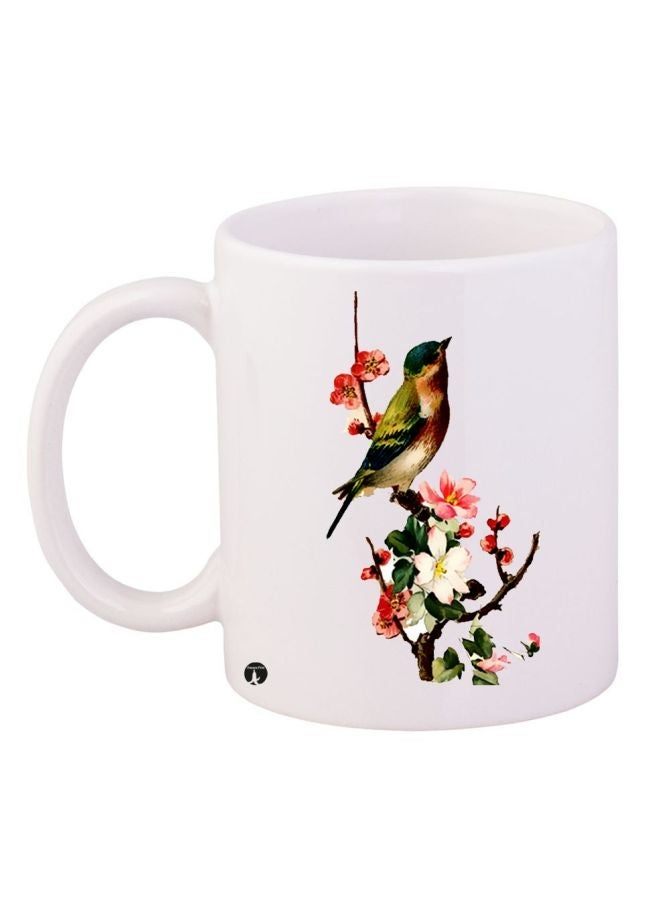 RYN Bird Printed Coffee Mug White/Green/Pink 11ounce