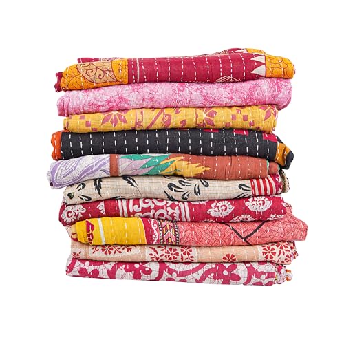 Mycrafts مجموعة كنب هندي جملة من ماي كرافتس 5 قطع كنب كانثا قبلي عتيق بطانية مصنوعة يدويًا رمي كانثا هيبي بوهيمي من الساري القديم - Image 3