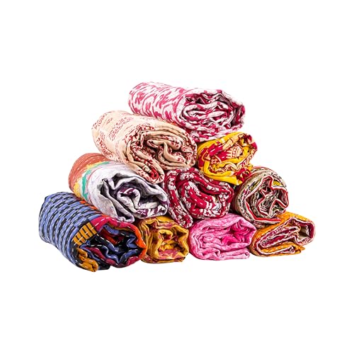 Mycrafts مجموعة كنب هندي جملة من ماي كرافتس 5 قطع كنب كانثا قبلي عتيق بطانية مصنوعة يدويًا رمي كانثا هيبي بوهيمي من الساري القديم - Image 4