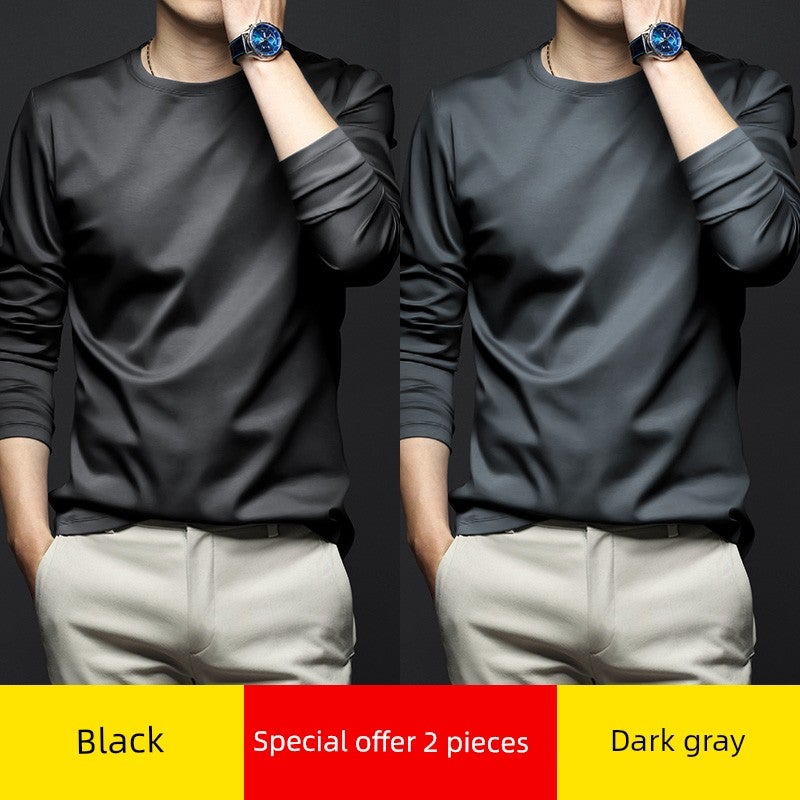 Mercerized modal cotton base shirt men's spring and autumn long-sleeved t-shirt solid color thin inner wear autumn T-shirt base shirt - Image 1