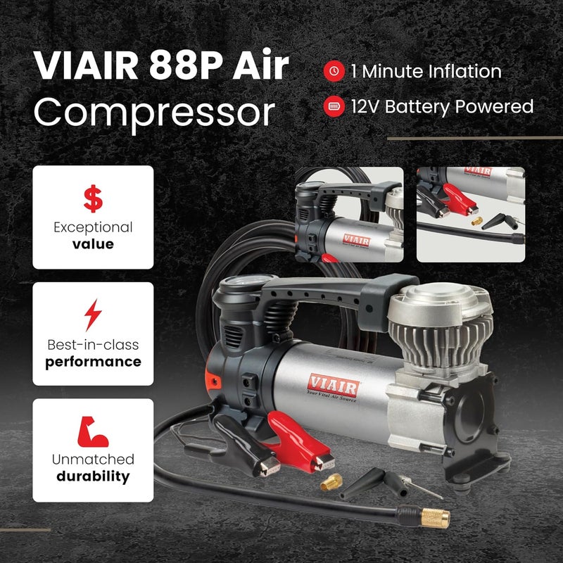 Viair فيار 88P - 00088 مجموعة ضاغط محمول مع مشابك تمساح، مضخة هواء للإطارات، 12 فولت، 120 PSI، للإطارات حتى 33 بوصة - Image 2