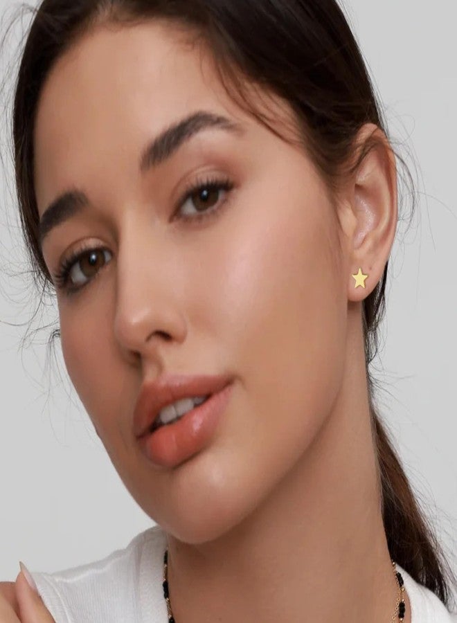 BLISI Titanium Flat Back Earrings Star Earrings Gold 20G Hypoallergenic Star Studs for Sensitive Ears Screw on FlatBack Nap Earrings, Cute Classic Jewelry Present for Women & Men Spring Easter Jewelry - Image 2