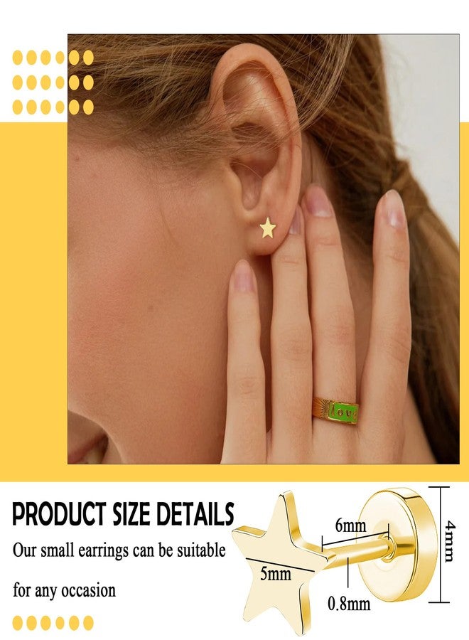 BLISI Titanium Flat Back Earrings Star Earrings Gold 20G Hypoallergenic Star Studs for Sensitive Ears Screw on FlatBack Nap Earrings, Cute Classic Jewelry Present for Women & Men Spring Easter Jewelry - Image 5