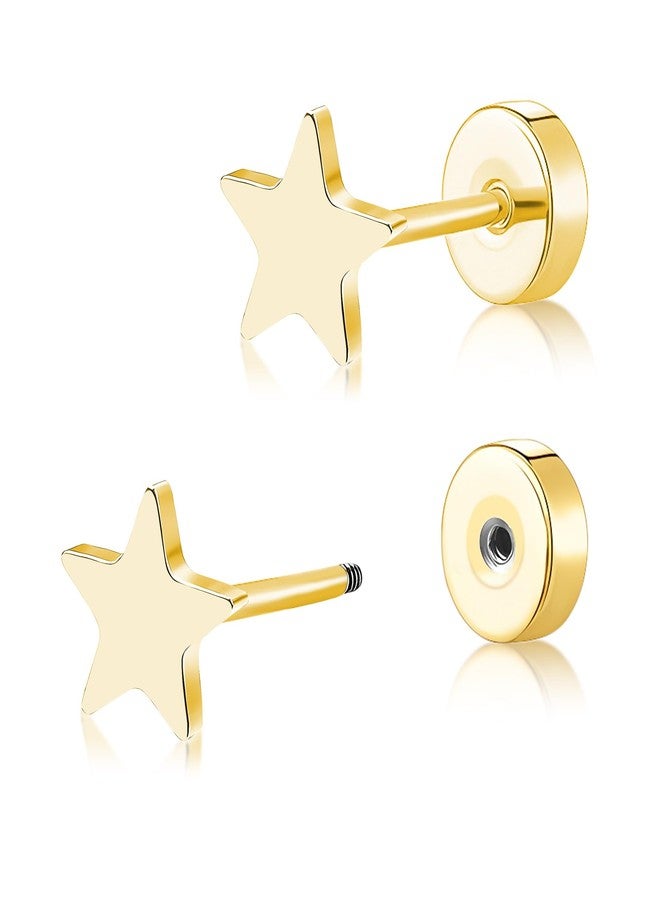 BLISI Titanium Flat Back Earrings Star Earrings Gold 20G Hypoallergenic Star Studs for Sensitive Ears Screw on FlatBack Nap Earrings, Cute Classic Jewelry Present for Women & Men Spring Easter Jewelry - Image 1