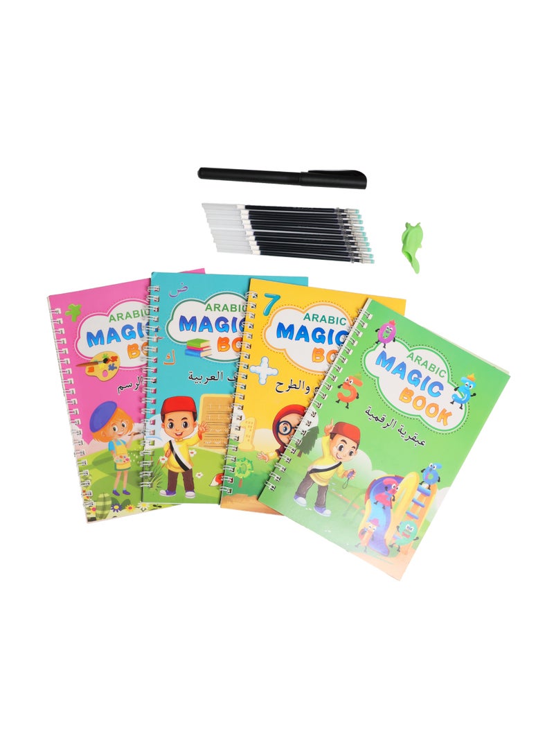 Generic Arabic Magic Practice Copybook, (4 Books + 10 REFILL+1 Pen +1 Grip) Number Tracing Book for Preschoolers with Pen, Magic Calligraphy Copybook Set Practical Reusable Writing Tool Simple Hand Lettering, (Number +Drawing +Alphabet +Math), age 3+  - Image 5