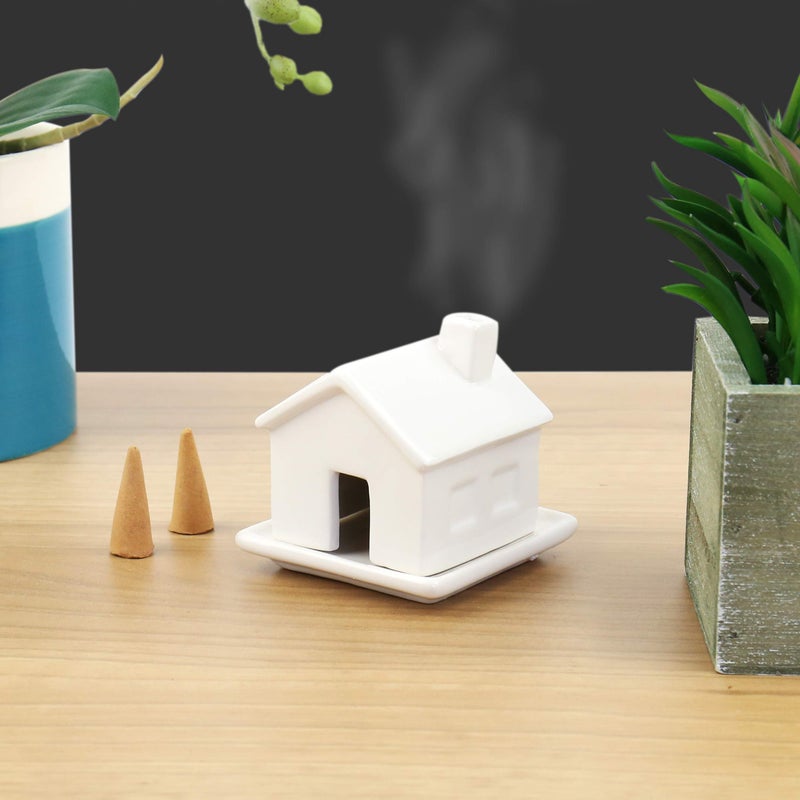 Gift Republic Charming Ceramic House Incense Burner with Smoke-Chimney | Aromatherapy Decor with 3 Sandalwood Cones & Resting Dish | Ideal Housewarming Gift - Image 2