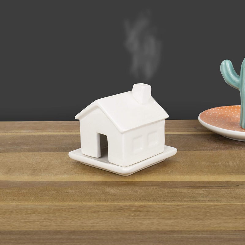 Gift Republic Charming Ceramic House Incense Burner with Smoke-Chimney | Aromatherapy Decor with 3 Sandalwood Cones & Resting Dish | Ideal Housewarming Gift - Image 4