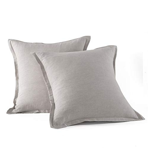 meadow park Stone Washed French Linen European Pillow Shams Set of 2 Pieces 26 inches x 26 inches Square Euro Sham Super Soft 1 inches Flange Natural Color