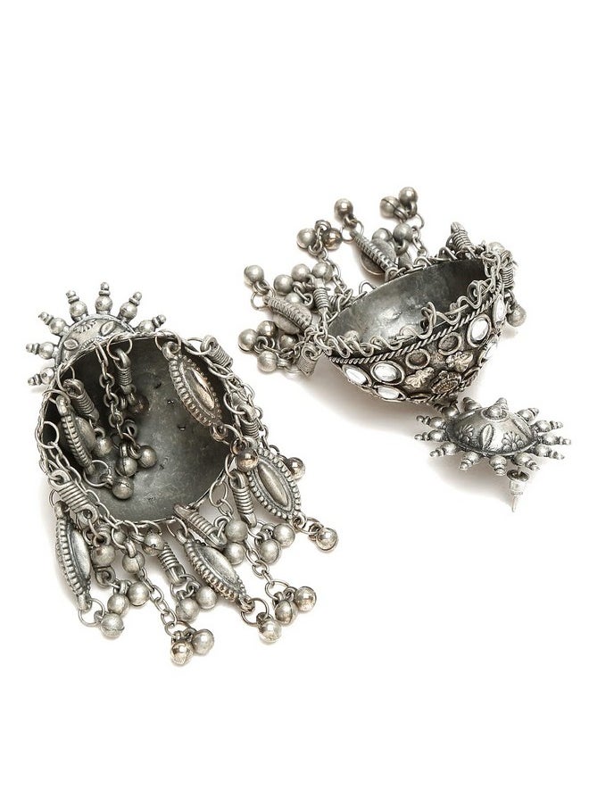 YouBella - YouBella Jewellery Celebrity Inspired Oxidised Silver Big Size Jhumki Earrings for Girls and Women (Style 4) - Image 1