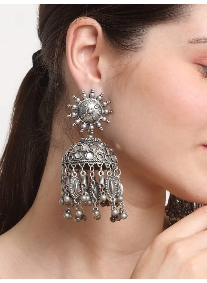 YouBella - YouBella Jewellery Celebrity Inspired Oxidised Silver Big Size Jhumki Earrings for Girls and Women (Style 4) - Image 1
