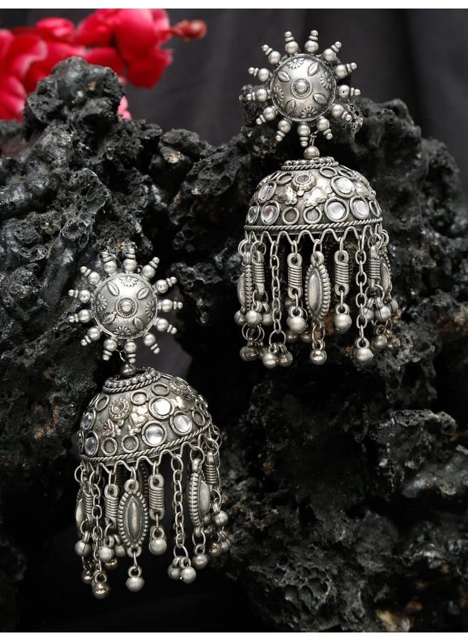 YouBella - YouBella Jewellery Celebrity Inspired Oxidised Silver Big Size Jhumki Earrings for Girls and Women (Style 4) - Image 1