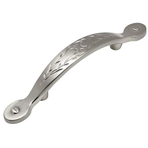 Cosmas 10 Pack 465SN Satin Nickel Leaf Design Cabinet Hardware Handle Pull - 3" Inch (76mm) Hole Centers, 5-3/4" Overall Length - Image 1