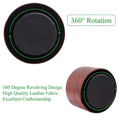 Hennaja Round Leather Art Supply Organizer,Remote Control Holder,360 Degree Spinning,Multi-Functional Pencil Holder,4 Compartments Desktop Stationary Organizer(1-Light Brown2) - Image 4